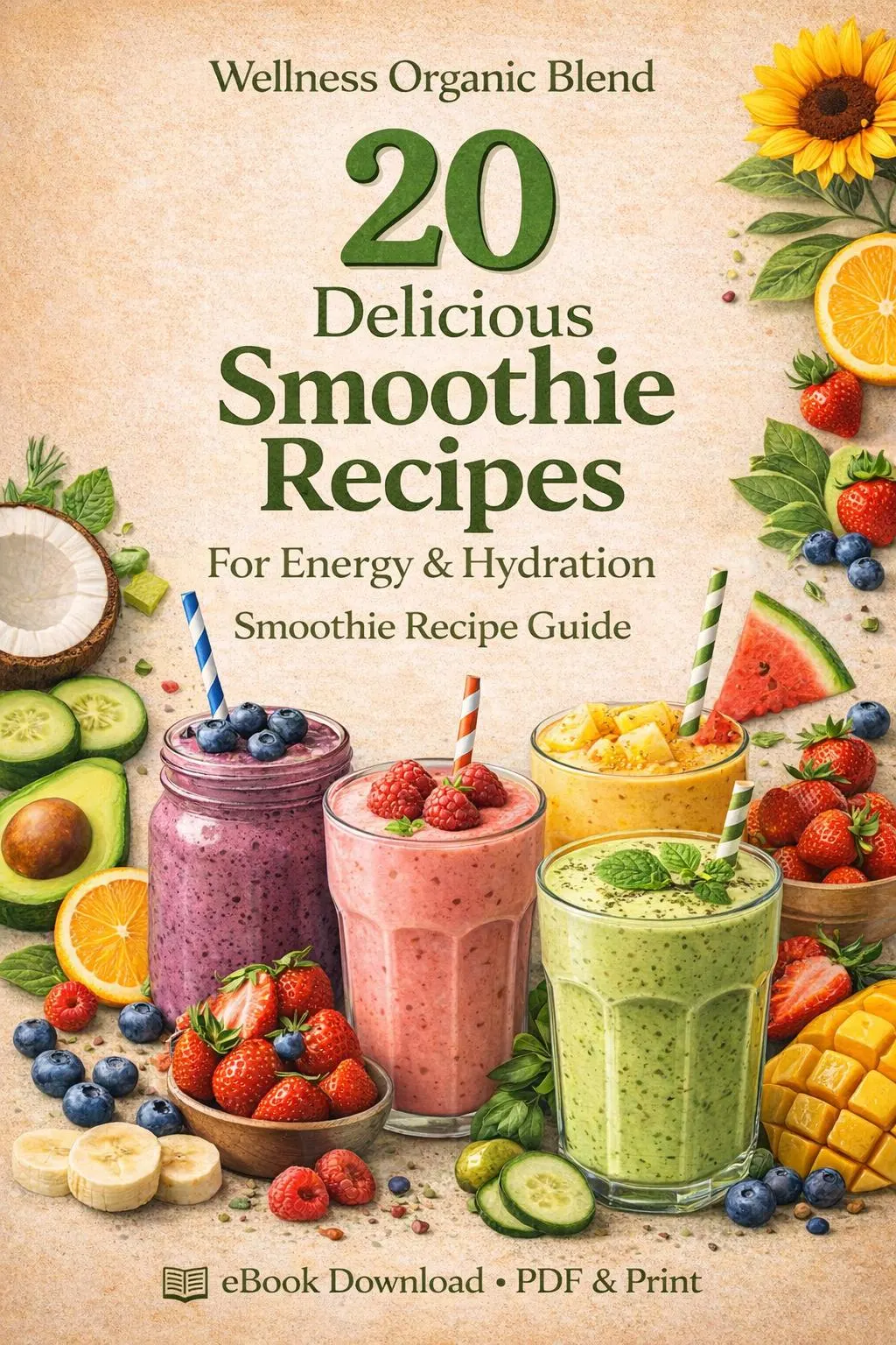 20 smoothies bigger pic 20 Smoothie Recipes for Energy, Hydration & Daily Wellness | Healthy Smoothie Guide PDF - Image 1
