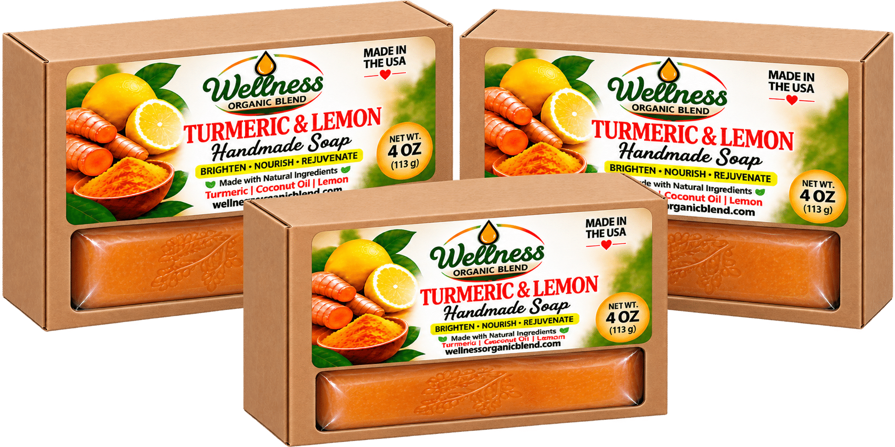 954b2563-c89f-41e9-a040-00e91c5c0938 Turmeric & Lemon Natural Handmade Soap 3-Pack | Wellness Organic Blend - Image 1