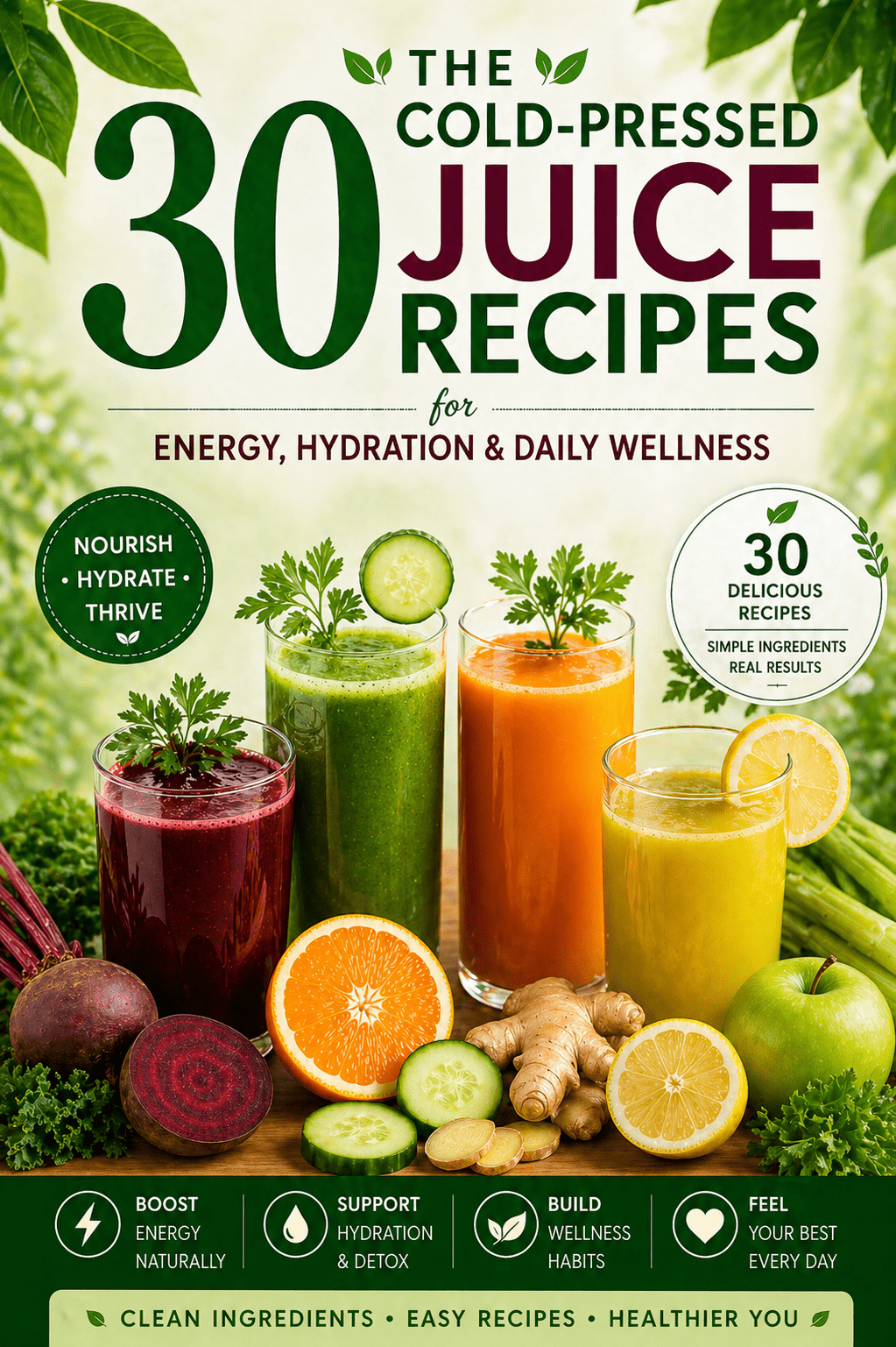 juice recipes 30 juices 30 Juice Recipes for Energy & Hydration | Detox Juice Recipes PDF | Juice Cleanse Guide | Natural Juice Recipe eBook - Image 1