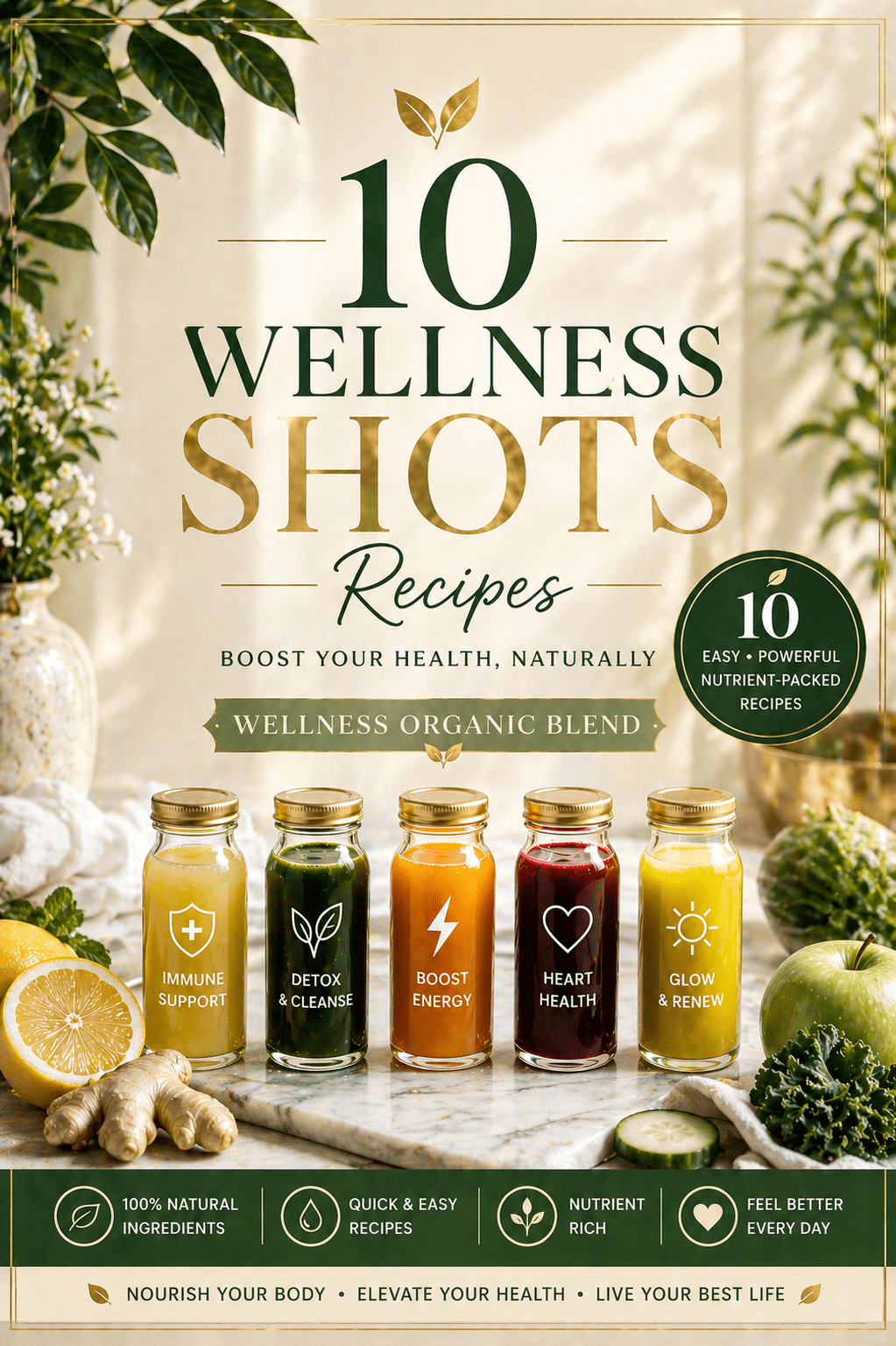 juice shots ebook cover 10 Wellness Shot Recipes for Energy & Immunity | Ginger Turmeric Shots | Healthy Drink Guide PDF - Image 1