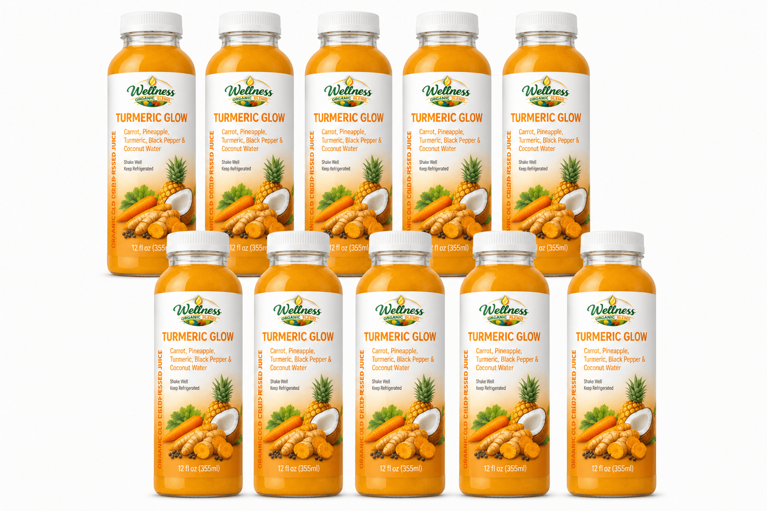 Turmeric Glow Juice newwer Turmeric Glow 10-Pack Cold-Pressed Juice (12 oz) - Image 1