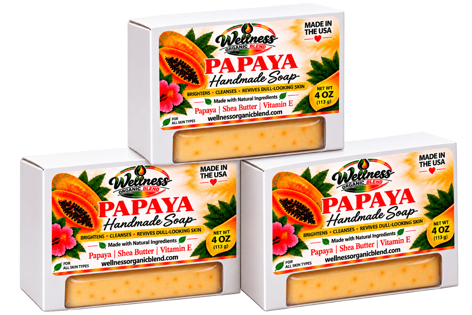 Papaya soap 12 Papaya Natural Handmade Soap 3-Pack – 4 oz Each - Image 1